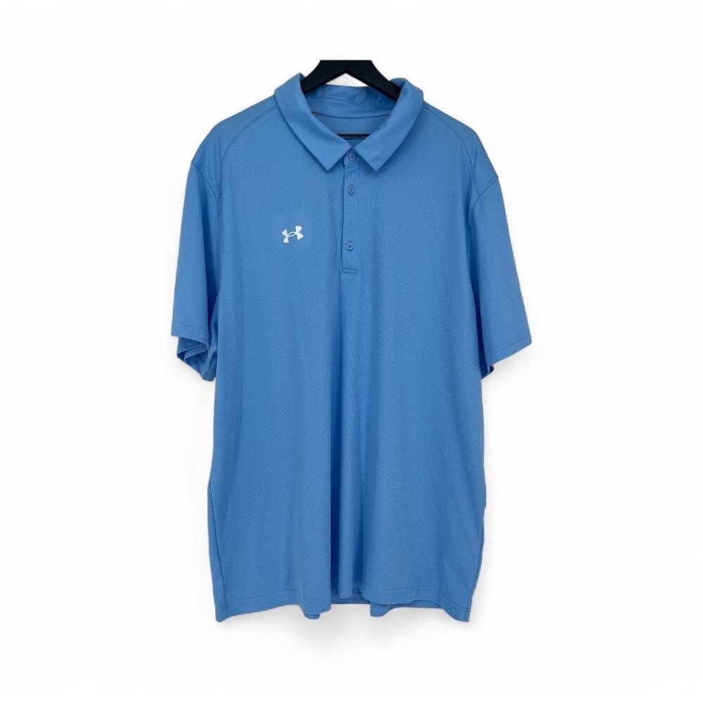NWT Men's Under Armour Tech UA Golf Polo Shirt Sky Blue Performance SS Loose Fit